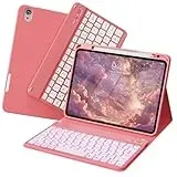 zoyu Tastatur Hülle für iPad Air 11 Zoll 2026/2025/2024, iPad Air 10.9 Zoll 2022/2020 5./4. Gen, Magnetische Bluetooth RGB QWERTZ Tastatur, Stifthalter Rechts, Weiche Stoßfeste TPU Hülle, Rot
