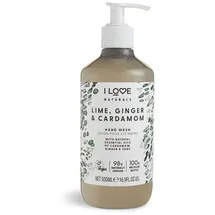 I love Naturals Lime, Ginger & Cardamon Hand Wash, Natural Oils Of Cardamon, Ginger & Sage, Gently Removes Impurities, Refreshing & Cleansing Formula, 100% Recycled Bottle & Vegan-Friendly - 500ml