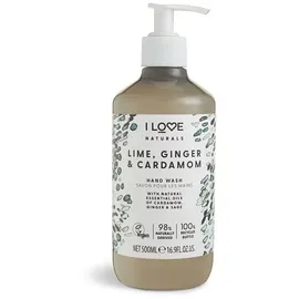 I love Naturals Lime, Ginger & Cardamon Hand Wash, Natural Oils Of Cardamon, Ginger & Sage, Gently Removes Impurities, Refreshing & Cleansing Formula, 100% Recycled Bottle & Vegan-Friendly - 500ml