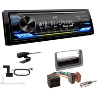 JVC KD-X472DBT 1-DIN Autoradio Bluetooth USB inkl DAB Antenne Einbauset passend für FIAT Panda 2003-2012 grau