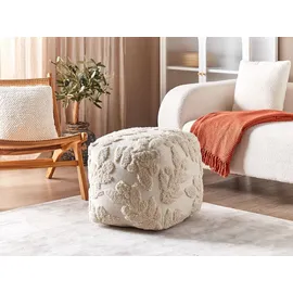 Beliani Pouf beige 45 x 45 x 45cm mit EPS-Perlen Quadratisch Strukturiert Blättermuster Modern Boho Bodenkissen Sitzpouf Sitzmöbel Indoor