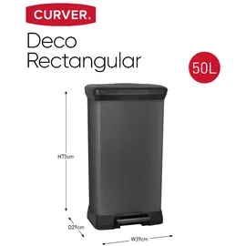 Curver Deco Bin Mülleimer mit Pedal und Deckel, 50L, schwarz metallic, rechteckig,sanft schließend, 39 x 29 x 72 cm