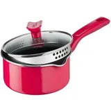 Tefal G80622 Chefclub Stielkasserolle 16cm + Glasdeckel | Titanium Antihaftversiegelung | Thermo-Signal Temperaturanzeiger | unbedenkliches Kochen | einfache Reinigung | induktionsgeeignet | rot