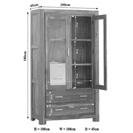 Massivmoebel24 Vitrine Sheesham 100 x 45 x 180 cm Braun