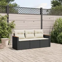 Festnight Balkon Sofa mit Stauraum Rattan Sofa Gartensofa 3 Sitzer Lounge Sofa Outdoor Rattansofa Sitzecke Balkon Lounge Klein Couch Gartenlounge Polyrattan Balkonmöbel Gartenmöbel