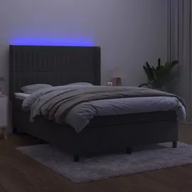vidaXL Boxspringbett mit Matratze & LED Dunkelgrau 140x200 cm Samt