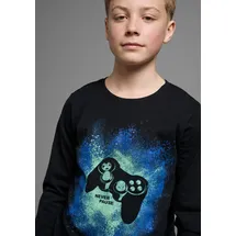 Kidsworld Langarmshirt "GAMER", Jungen, Gr. 152/158, schwarz, Jersey, Obermaterial: 100% Baumwolle, bedruckt, Basic, Basic, Rundhals, Shirts Langarmshirt, Gamer-Shirt Langarm, Basic-Passform, mit trendigem Aufdruck
