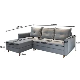 masseno Ecksofa mit Schlaffunktion Pisan ¦ rosa/pink ¦ Maße (cm): B: 220 H: 91