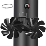 Tomersun Kaminventilator Magnetisch, Ofenventilator Ohne Strom mit 16 Blättern, Leiser Kamin Ventilator Kaminlüfter für Holz/Brennholz/Feuerstelle/Ofenrohr Mit Thermometer und 1pcs Ersatzteil Ring