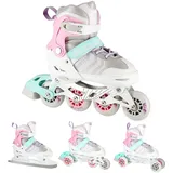 Nils Extreme Inline Skates 4in1 - Schlittschuhe Kinder - Rollerblades mit ACEB7-Lager - Verstellbare Rosa – NH18192 - Weiß, Rosa