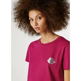 Pepe Jeans T-Shirt BRULE mit Runhals, kleiner Print auf der Brust rosa L (40)