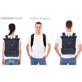Elephant Gin ELEPHANT Rucksack Daypack Büro Reise Handgepäck DIN A4 Geheimfach Kurierrucksack Rolltop Bag 3626 + Flasche - Schwarz/Grau