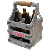 DanDiBo Flaschenhalter Bierträger mit Flaschenöffner Flaschenträger 4 Takt, 96034 Flaschenkorb aus Holz 4er Bier grau