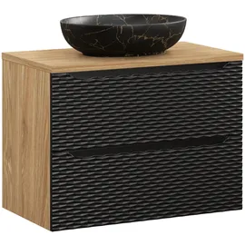 Badplaats Waschbeckenunterschrank Ocean 2 Schubladen 80 x 59 cm Schwarz Matt/Eiche