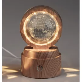 Formano LED Deko Licht Kristallkugel Globus 12cm mit Holzsockel formano