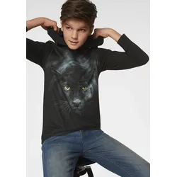 Kapuzenshirt KIDSWORLD "PANTHER", Jungen, Gr. 164/170, schwarz, Jersey, Obermaterial: 100% Baumwolle, Basic, Basic, Langarm, Shirts, Langarm, Basic-Passform, mit peppigem Druck, aus Baumwolle