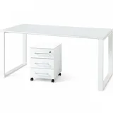 KADIMA DESIGN Schreibtisch-Set MUENCHEN 160x80 cm Weiß Glasplatte | Container