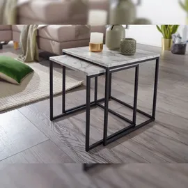 FineBuy Beistelltisch 2er Couchtisch Set Marmor Optik Weiß Wohnzimmertisch