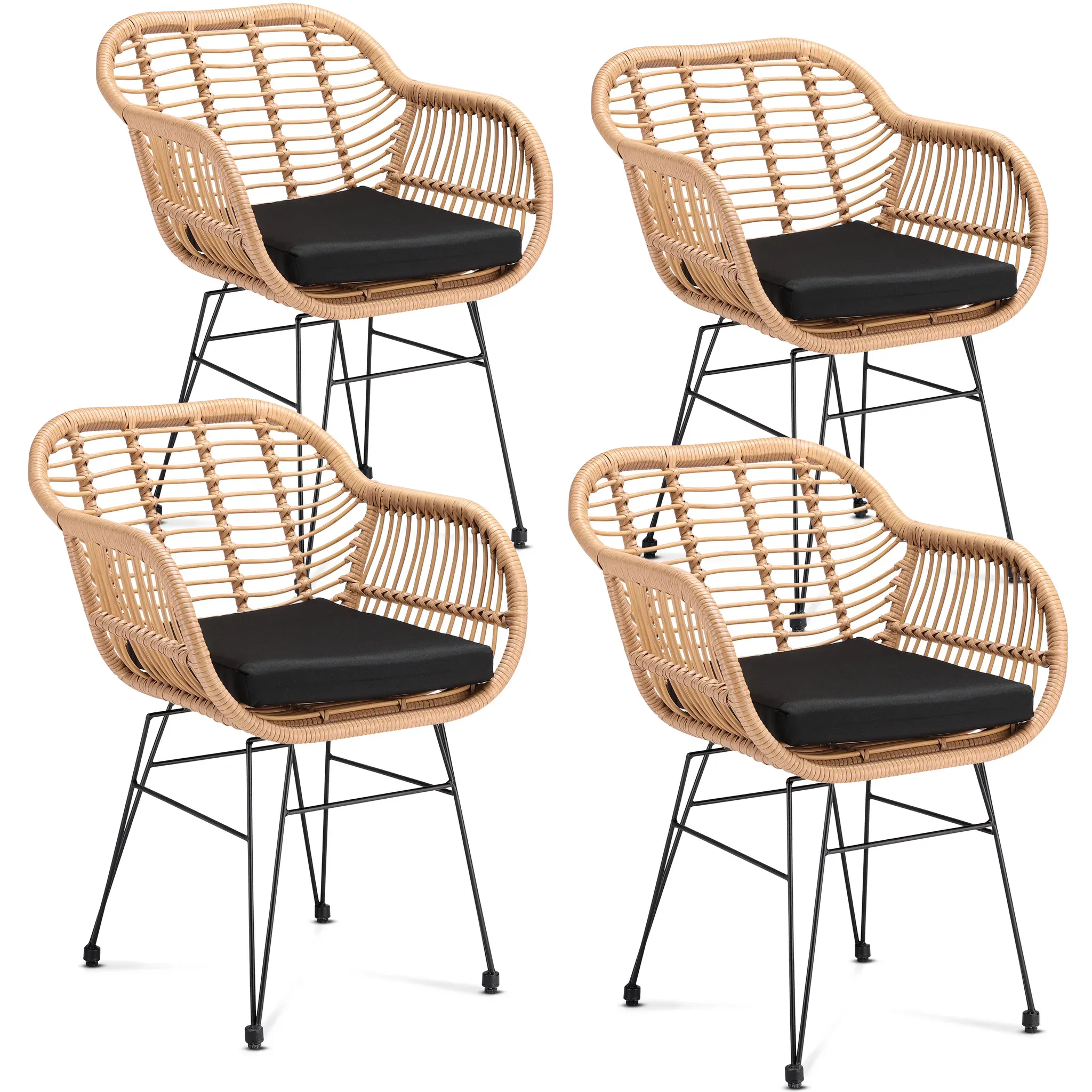 Bali polyrattan wicker armchair set of 4 natural