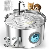 UPAWPIA 3.2L Katzenbrunnen Edelstahl mit 8 Filtern Trinkbrunnen für Katze Katzenbrunnen für Katzen mit Wasserstandsfenster Ultra leise Wasserbrunnen für Katzen Cat Water Fountain mit LED Licht