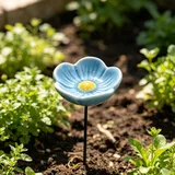 Blüten Bienentränke Keramik Für Den Garten, Insektentränke Keramik, Bienenbar Wassertränke Mit Gartenstecker, Klein Vogeltränke Stehend Blumes, Dekorative Fütterschale Für Bienens, Schmetterling(blau)