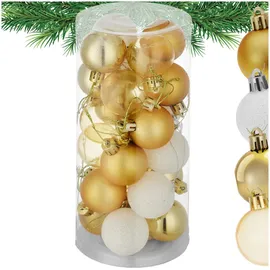 Tectake Weihnachtskugeln Weiß Gold Textil, Stern/Sternzeichen, Rund, 4x4x4 cm Dekoration, Weihnachtsdekoration, Weihnachtsbaumschmuck, Weihnachtskugeln