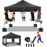 TOOLUCK Faltpavillon 3x3 Pavillon 3x3 Wasserdicht Stabil Winterfest 2.0, Outdoor Faltbar Gartenpavillon Pavillion UV Schutz 50+ 3 Höhenverstellbar, Partyzelt mit 4 Seitenteilen und 4 Sandsack, Schwarz