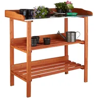 Relaxdays Pflanztisch Holz Metallplatte 87,5 x 91,8 x 41,5 cm orange
