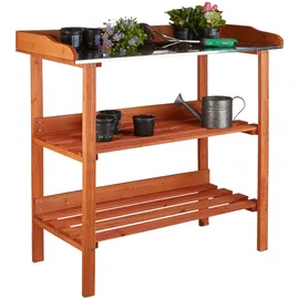 Relaxdays Pflanztisch Holz Metallplatte 87,5 x 91,8 x 41,5 cm orange