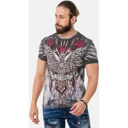 T-Shirt CIPO & BAXX "T-Shirt", Herren, Gr. S, grau, 50% Baumwolle;50% Polyester, bedruckt, casual, regular fit, Rundhals, Kurzarm, Shirts, mit Laserdruck