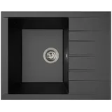 Respekta Houston links Einbauspüle mineralit schwarz Handbetätigung 620 x 500 mm