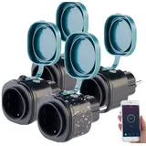 Luminea Home Control Funksteckdose 4er Set IP44 Weiß