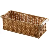 Rattan-Korb, handgefertigt, gewebte Aufbewahrungskörbe, Imitation, Weidenkorb mit Holzgriff, rechteckig, schmal, gewebte Körbe für Küchenregale, Schlafzimmer, Kleiderschrank (L)