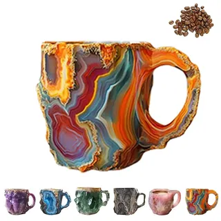 NUVRF Crystal Coffee Mugs, Natürlicher Mineral Kristall Tassen, Neuheit Mehrfarbig Kaffeebecher aus Mineralkristall, Kaffeetassen mit Henkel für Milchtee, für Zuhause Büro