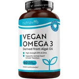 Nutravita 2000mg Omega 3 Vegan Weichkapseln - 60 Vegane Weichkapseln - 600mg DHA & 300mg EPA - Pflanzliche Omega 3 Algenöl - Mikroalgenöl Hochdosiert DHA & EPA
