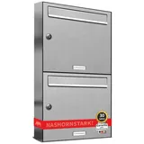 AL Briefkastensysteme 2er Briefkastenanlage Edelstahl Premium Doppel-Briefkasten DIN A4, modern Aufputz