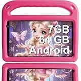 GOODTEL Neuestes Kinder Tablet Android 13 7GB RAM+64 GB ROM, 7 Zoll Tablet für Kinder, WiFi, Bluetooth, GPS, Bildung + Spiele, Play Store, Dual Kamera, Kindersicherung, mit Eva Gehäuse - Rosa