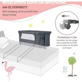 Costway 3 in 1 Beistellbett Dunkelgrau 70 x 140 cm