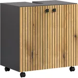 welltime Waschbeckenunterschrank Amrum (1-St) BxHxT 80 x 64 x 42cm Waschbeckenunterschrank Eiche Rillenoptik grau 60 cm x 64 cm x 42 cm