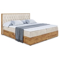 ALTDECOR Boxspringbett LOLLI5 mit Bonellfederung-Matratze, Kopfteil und Bettkasten mit Eiche Holz - 160x200 - Taupe Samt