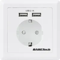 Basetech 1425527 Unterputz-Steckdose mit USB IP20 Weiß
