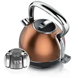 Arendo Wasserkocher Edelstahl Vintage Retro Wasserkessel mit Temperatureinstellung, 1,7 l, 2200 W, LED Anzeige mit Touch Panel, Warmhaltefunktion, Zwischenmessung beige