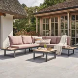 Oviala Gartenmöbelset mit 6 Sitzplätzen aus Aluminium und taupefarbenem Holz