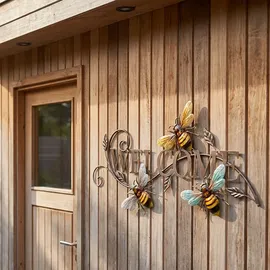 Harms Import Wand Schild Welcome Garten Haustür Dekoration Bienen Design