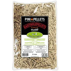 PINI Hartholz Pellets Nr. 4 BBQ Pizza Oven Oregano 1,5 Kg Grillpellets zum Grillen Räuchern Smoken und für Pizzaofen