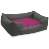 BedDog Hundebett Mimi, Hundesofa aus Cordura, Microfaser-Velours, waschbares Hundebett Vier-eckig mit Rand, Hundekissen für drinnen, draußen, XL, grau-pink