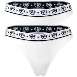 CHIARA FERRAGNI Damen Slip 2er Pack - Brief, Cotton Stretch, Logobund, uni Weiß XS