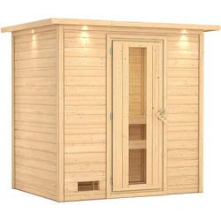 Karibu Woodfeeling Sauna Sonja - 38 mm -inkl. Dachkranz- Energiesparende Saunatür