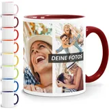 SpecialMe Tasse personalisiert Foto-Collage Text Fototasse bis zu 7 Fotos Fotogeschenk Kaffeetasse Bild selbst gestalten Weiss-innen-bordeauxrot standard