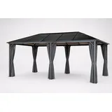 4iQ Hardtop Pavillon 3x6 m mit Polycarbonatdach Vorhängen Metall Gartenpavillon